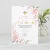 Rosa Blütenblütentaufe en espanol Einladung (Stehend Vorderseite)