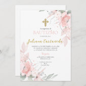 Rosa Blütenblütentaufe en espanol Einladung (Vorne/Hinten)