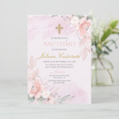 Rosa Blütenblütentaufe en espanol Einladung (Stehend Vorderseite)