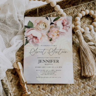 Rosa Blütenbraun 16 . Geburtstag Geburtstag Einladung