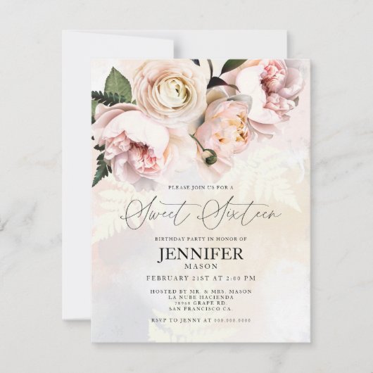 Rosa Blütenbraun 16 . Geburtstag Geburtstag Einladung (Vorderseite)