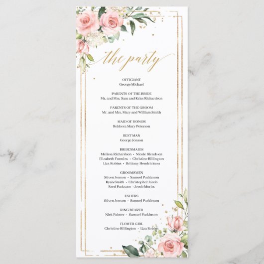 Rosa Blütenbraun Goldene geometrische Rahmen Hochz Programm (Rückseite)