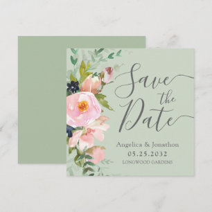 Rosa Blütenbraun Grün Save the Date