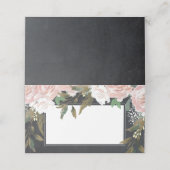 Rosa Blütenchalkboard Hochzeit Platzkarte (Außenseite Aufgefaltet)