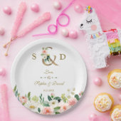 Rosa Blütencreme-Blume Gold Ampere und Hochzeit Pappteller (Party)