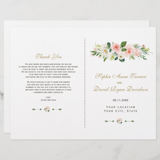 Rosa Blütencreme-Hochzeitsprogramm (Vorne/Hinten)