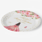 Rosa Blütendarmdruckerin 16 . Geburtstag Pappteller (Schrägansicht)