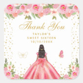 Rosa Blütendarmdruckerin 16 . Geburtstag Quadratischer Aufkleber (Vorderseite)