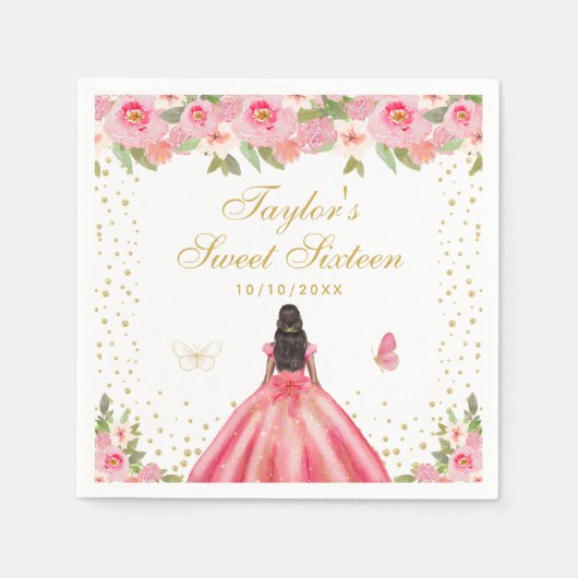 Rosa Blütendarmdruckerin 16 . Geburtstag Serviette (Vorderseite)