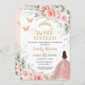Rosa Blütendruckerei Rose Gold 16 . Geburtstag Einladung (Vorne/Hinten)