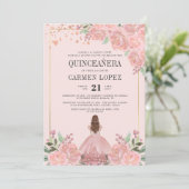 Rosa Blütendruckerin Birthday Quinceanera Einladung (Stehend Vorderseite)