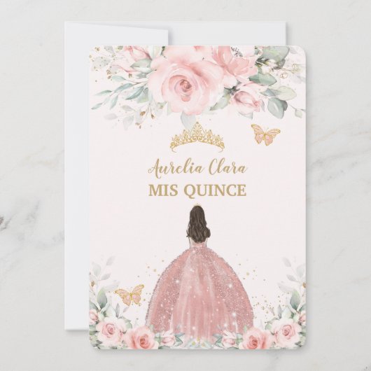 Rosa Blütendruckerin Rose Gold Quinceañera I Einladung (Rückseite)