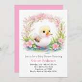 Rosa Blütendusche Einladung (Vorne/Hinten)