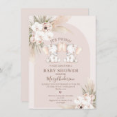 Rosa Blütendusche mit zwei Archen Elefanten Babydu Einladung (Vorne/Hinten)