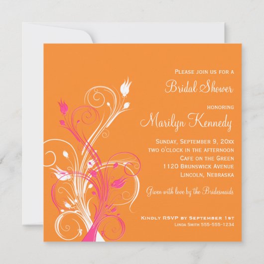 Rosa Blütendusche (Orange) Einladung (Rückseite)