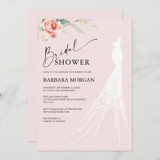 Rosa Blütendusche und Grüne Bridal Einladung (Vorne/Hinten)