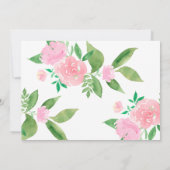 Rosa Blütendusche und kalligraphische Hochzeitscou Einladung (Rückseite)