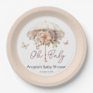 Rosa Blütendusche Vintager Schirm Pappteller