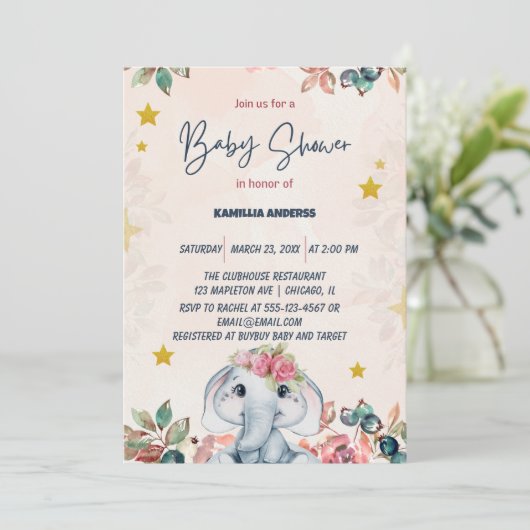 Rosa Blütenelefone Einladung (Stehend Vorderseite)