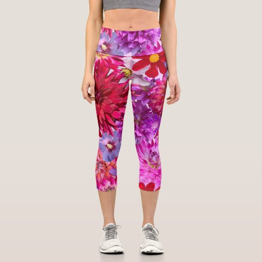 Rosa Blütenernte Capri Leggings (Vorderseite)