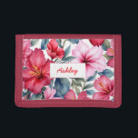 Rosa Blütenfarbe Farbe Tri-fold Geldbeutel<br><div class="desc">Rosa bläserfarbenes,  dreifach gefärbtes Ballet mit tropischen Blume Muster,  Mit dieser Vorlagenoption können Sie Text ändern</div>