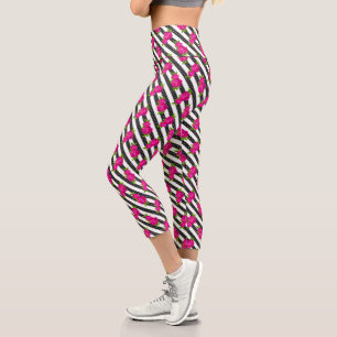 Rosa Blütenfarbe in vertikalen Streifen Capri Leggings