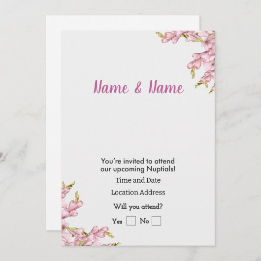 Rosa Blütenfarbe individuell einstellbar Einladung (Vorne/Hinten)