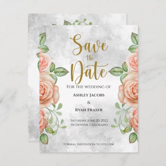 Rosa Blütenfarbe Save the Date (Vorne/Hinten)