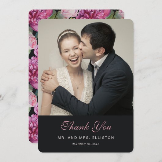 Rosa Blütenfarbe | Vielen Dank Dankeskarte (Vorne/Hinten)