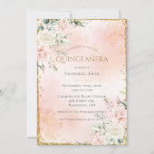 Rosa Blütenfarbe Wasserfarbe Gold Quinceñera Einladung (Vorderseite)