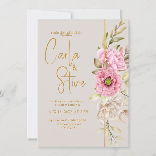 Rosa Blütenfarben Blumenzwiebeln Einladung (Vorderseite)