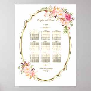 Rosa Blütenfarben Gold Rahmen für Hochzeitssitze Poster