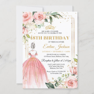 Rosa blütenfarbene Prinzessin kleidet goldenes Tia Einladung