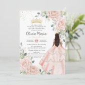 Rosa blütenfarbenes Kleid Prinzessin Gown Quinceañ Einladung (Stehend Vorderseite)