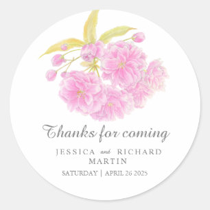 Rosa Blütenfeder danke Ihnen Hochzeitsaufkleber Runder Aufkleber