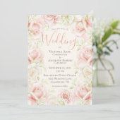 Rosa Blütenflora Elegante romantische Hochzeit Einladung (Stehend Vorderseite)