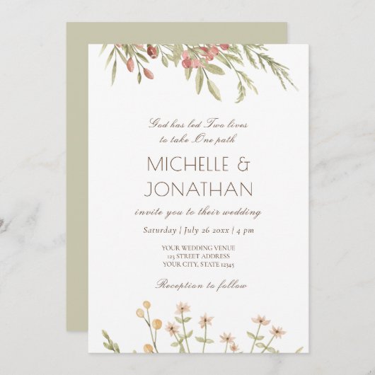 Rosa Blütenflora Modernes Design Christliche Hochz Einladung (Vorne/Hinten)