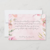 Rosa Blütenflora Wasserfarbe Moderne Hochzeit Dankeskarte (Rückseite)