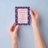 Rosa Blütenflorale Retro-Hochzeitseinladung Flyer (Gruppe)