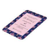 Rosa Blütenflorale Retro-Hochzeitseinladung Magnet (Linke Seite)