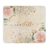 Rosa Blütenflorchen Eukalyptus Goldname Glitzer Schneidebrett (Vorderseite)