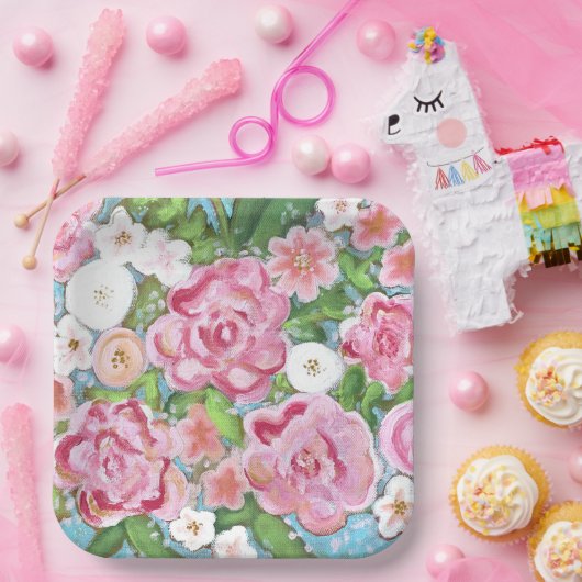 Rosa Blütenfrühlingsblüten Pappteller (Party)