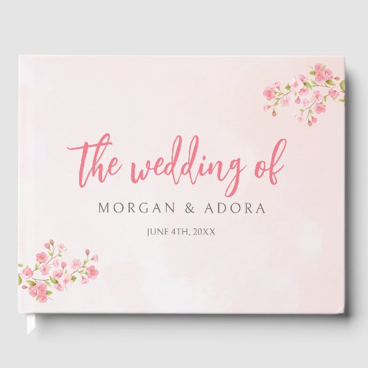Rosa Blütenfrühlingssommer Cherry Blossom Hochzeit Gästebuch (Vorderseite)