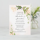 Rosa Blütengarten Christliche Hochzeit Einladung (Stehend Vorderseite)