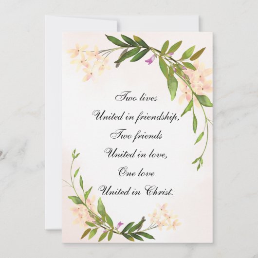 Rosa Blütengarten Christliche Hochzeit Einladung (Rückseite)