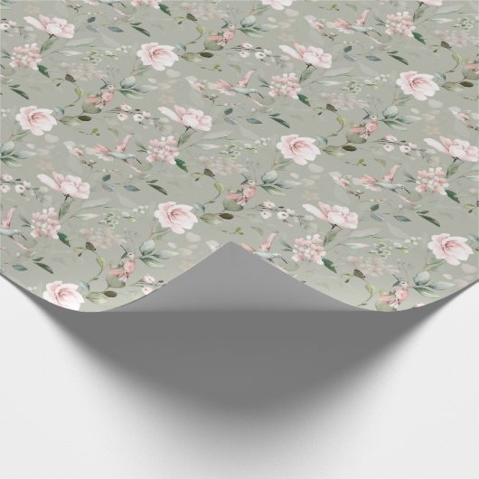 Rosa Blütengarten Hummingbird Geschenkpapier (Ecke)
