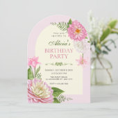 Rosa Blütengeburtstag Einladung (Stehend Vorderseite)