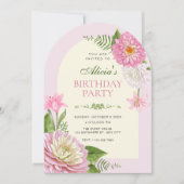Rosa Blütengeburtstag Einladung (Vorderseite)