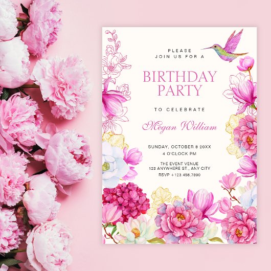 Rosa Blütengeburtstag Einladung