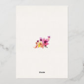 Rosa Blütengelbe Blumen Botanische Hochzeit Gold Folieneinladung (Rückseite)